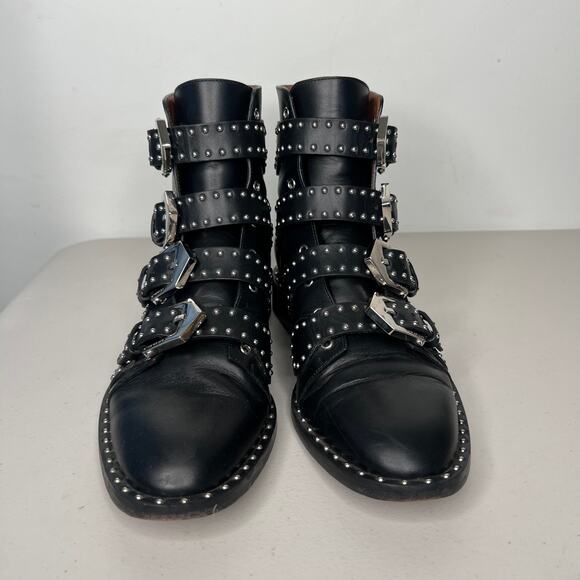 Givenchy Prue Black Leather Buckle Studded Booties Size 7.5 - Picture 12 of 13